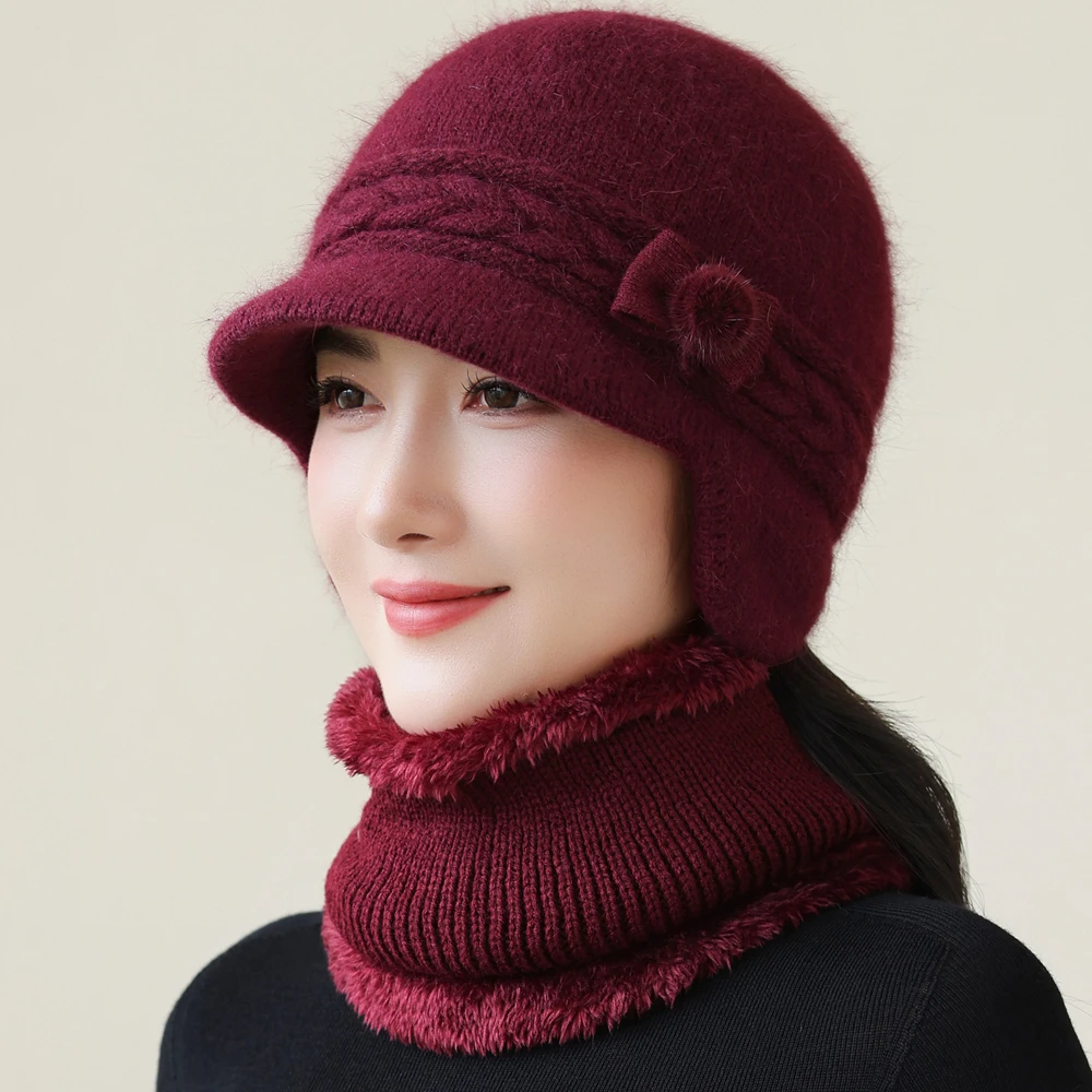 New Style Women Winter Hat Ear Protection Warm Suit Plush Fur Lined Warm Hats For Female Casual Rabbit Fur Winter Knitted Cap