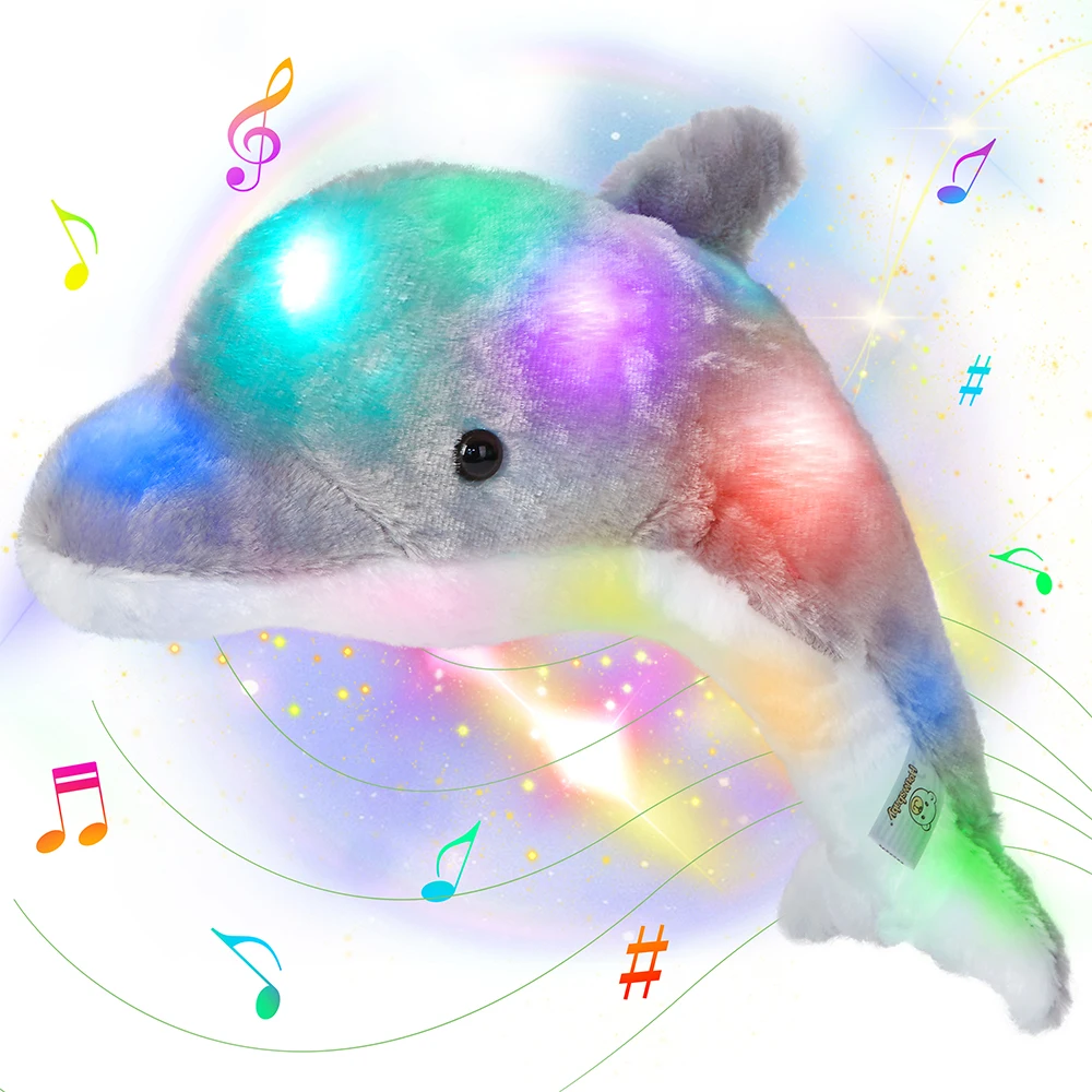 20cm Dolphin Plush Toy for Girls Ocean Grey Dolphin Throw Pillow with LED Light Musical  Lullabies Birthday Gifts for Children