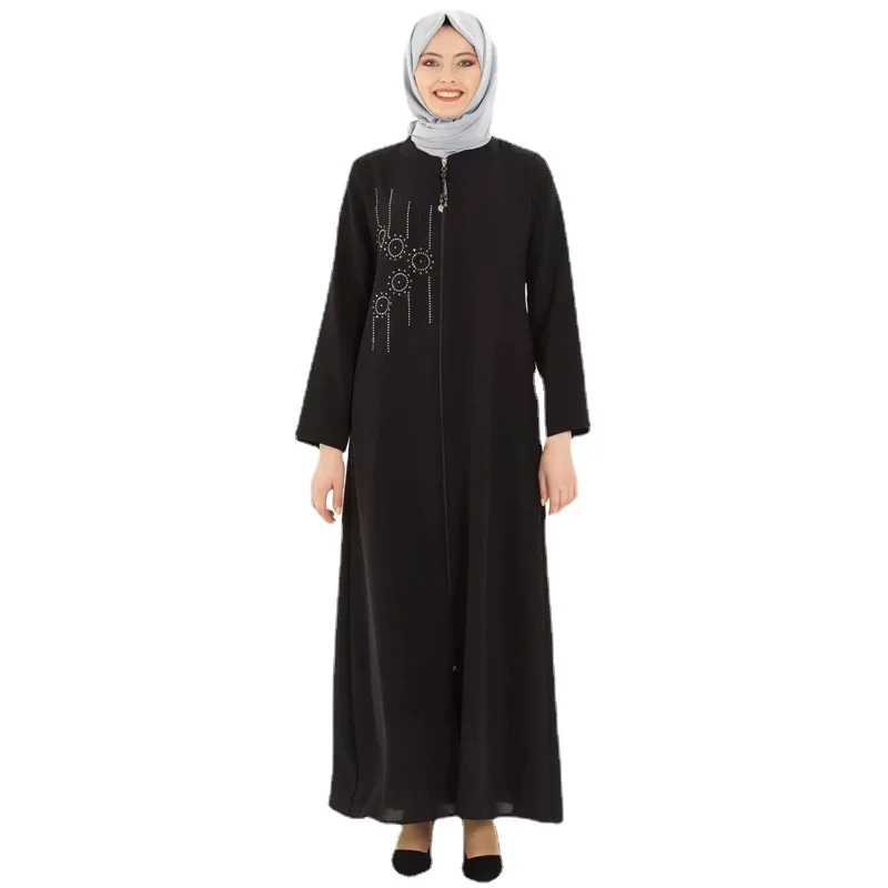 

Ramadan Abaya Femme Musulmane Satin Hijab Dress Turkey Kaftan Caftan Marocain Muslim For Women Vestido Islam Zipper Maxi Robe