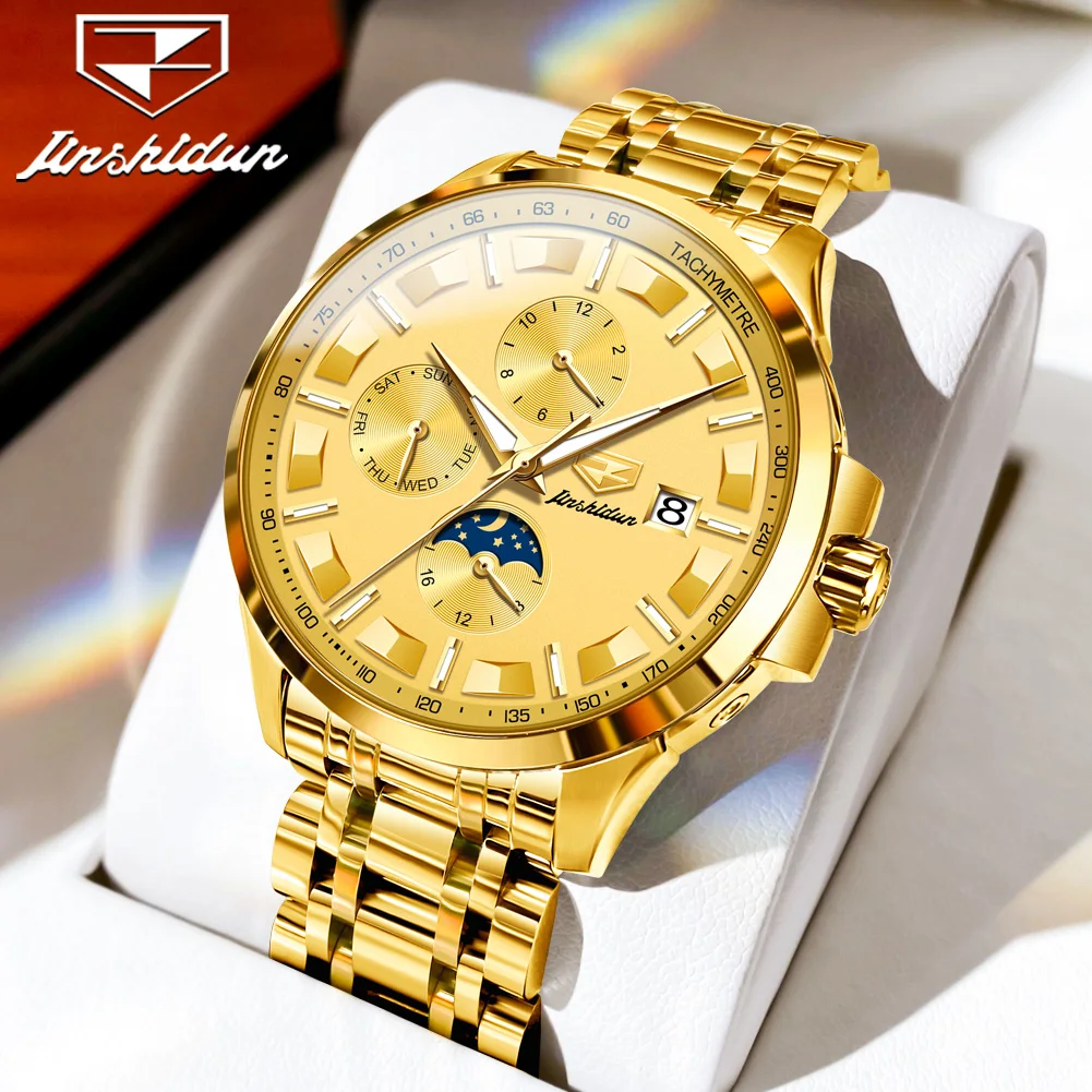 

JSDUN 8941 Men's Automatic Watch 44mm Large dial Gold Luxury Waterproof Calendar Stainless Steel Elegant Mechanical Men's Watch