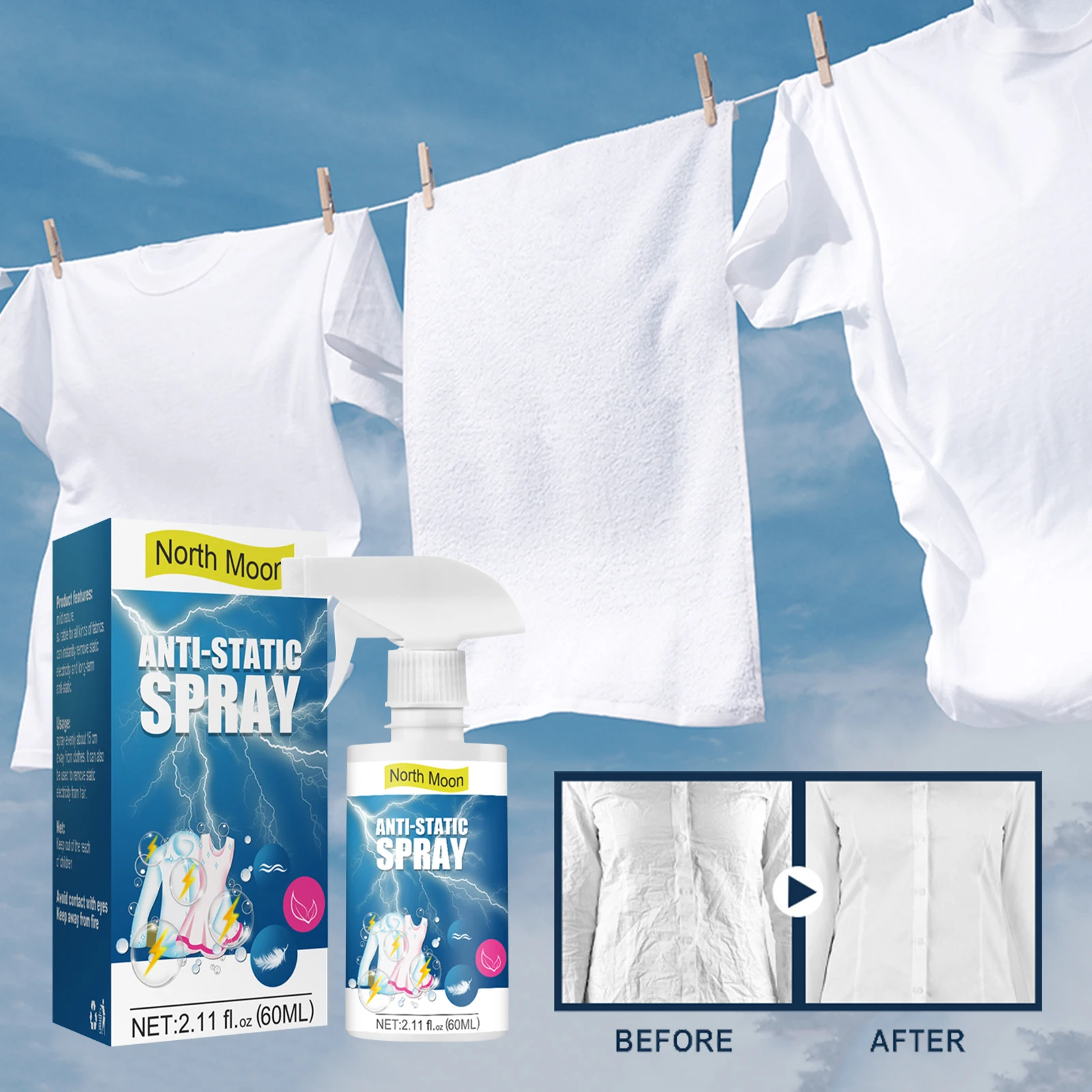 Anti Static Spray Clothes Quilt Removal Reduce Hair Furniture Car Static Cling Anti-Sticking Long Lasting Static Remover Spray