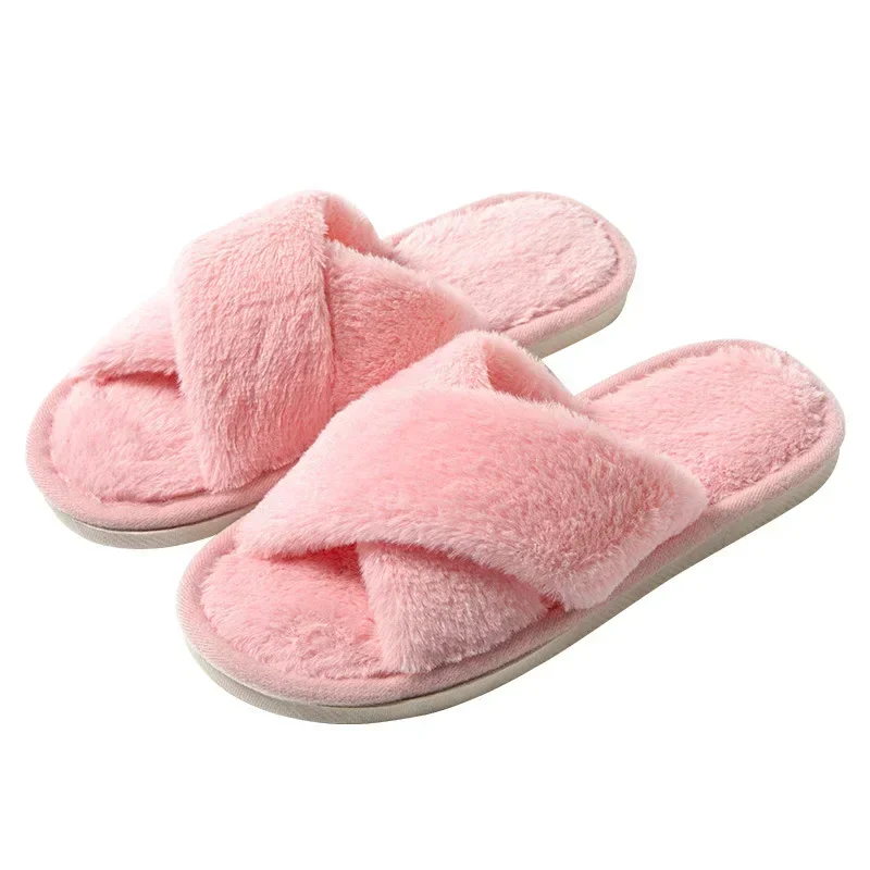Winter Women Home Indoor Casual Fuzzy Slippers Female Flip Flops Fluffy Shoes Cross Slides Ladies Soft Plush Slippers 2024