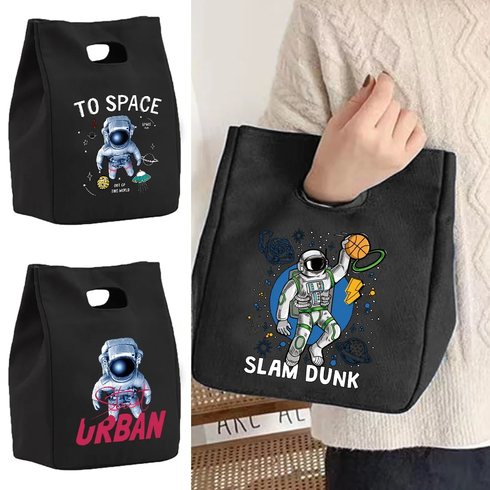 Insulated Lunch Bag for Women's Kids Cooler Bag Portable Canvas Bento Tote Thermal School Picnic Storage Pouch Astronaut Pattern cartoon canvas hand bag insulation lunch bags portable insulated cooler bento lunch box tote women picnic storage bag pouch kids