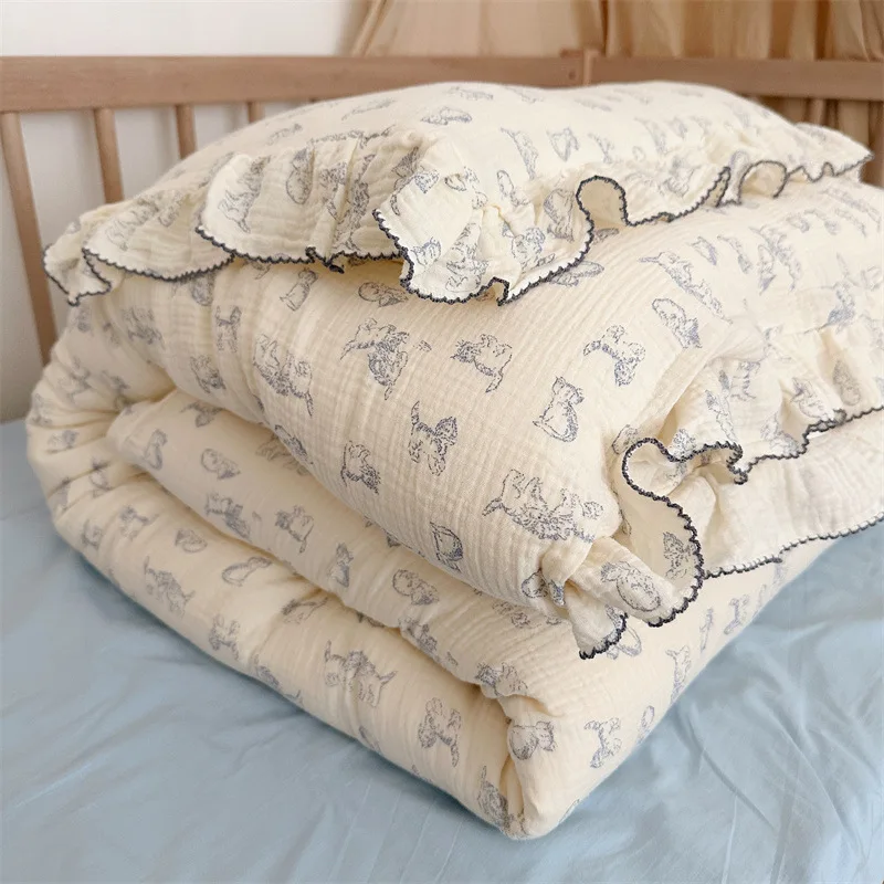 Cotton Muslin Duvet Cover Set for Nursery & Kids' Room Cute Cat Duvet Cover and Pillowcase Set for Childrens