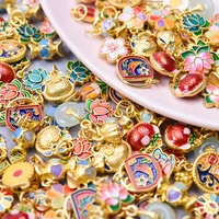 10 pièces alliage huile dégoulinant plaqué or émail pendentifs fleur sourire Lotus papillon charme bijoux à bricoler soi-même faisant collier Bracelets 4
