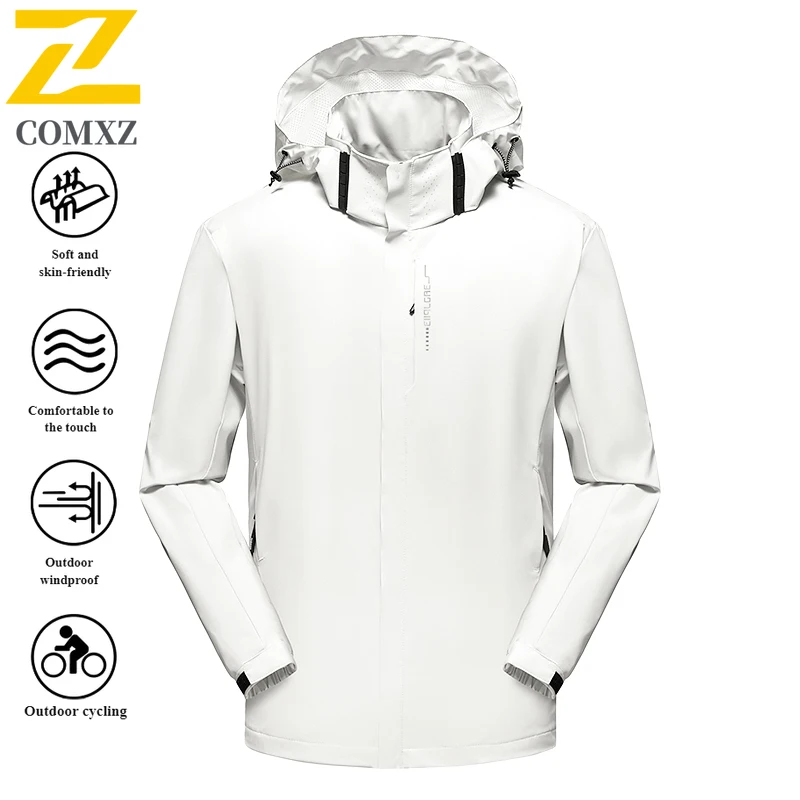 ​Men's Outdoor Hiking Jacket Waterproof Windproof Breathable Tactical Softshell Windbreaker Hooded Camping Travel Sports​ Coat