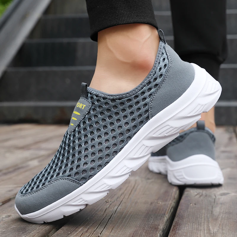 

Men Shoes Casual Breathable Lightweight for Men Outdoor Walking Tennis Sneakers Male Slip-on Grey Free Shipping Men Sports Shoes