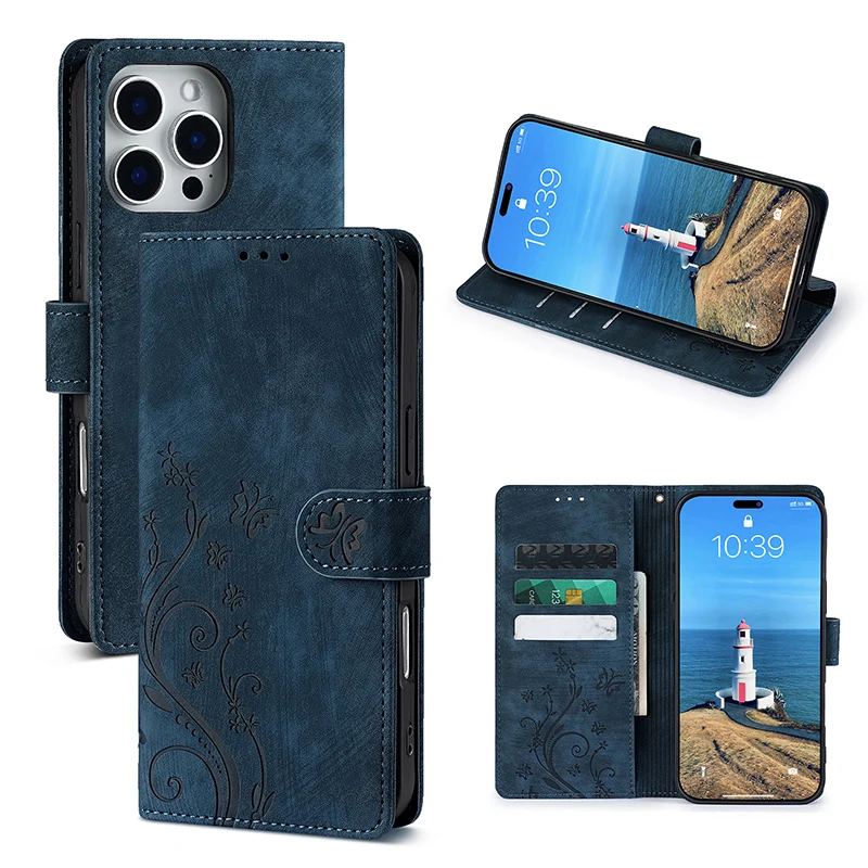 Elegant Flip PU Leather Carving Phone Case with Magnetic Closure
