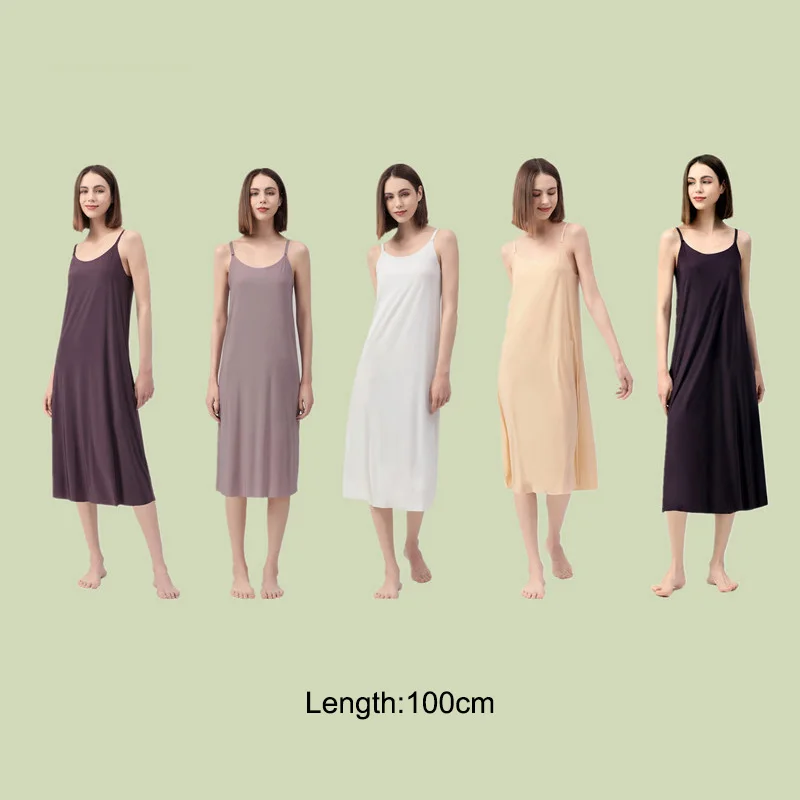 Seamless Full Slip Dresses For Women Summer Plus Size Ice Silk Petticoat Underskirt Dress Sleeveless Full Slip Underwear Dress women skirt women sleep nightgown shapewear underdress