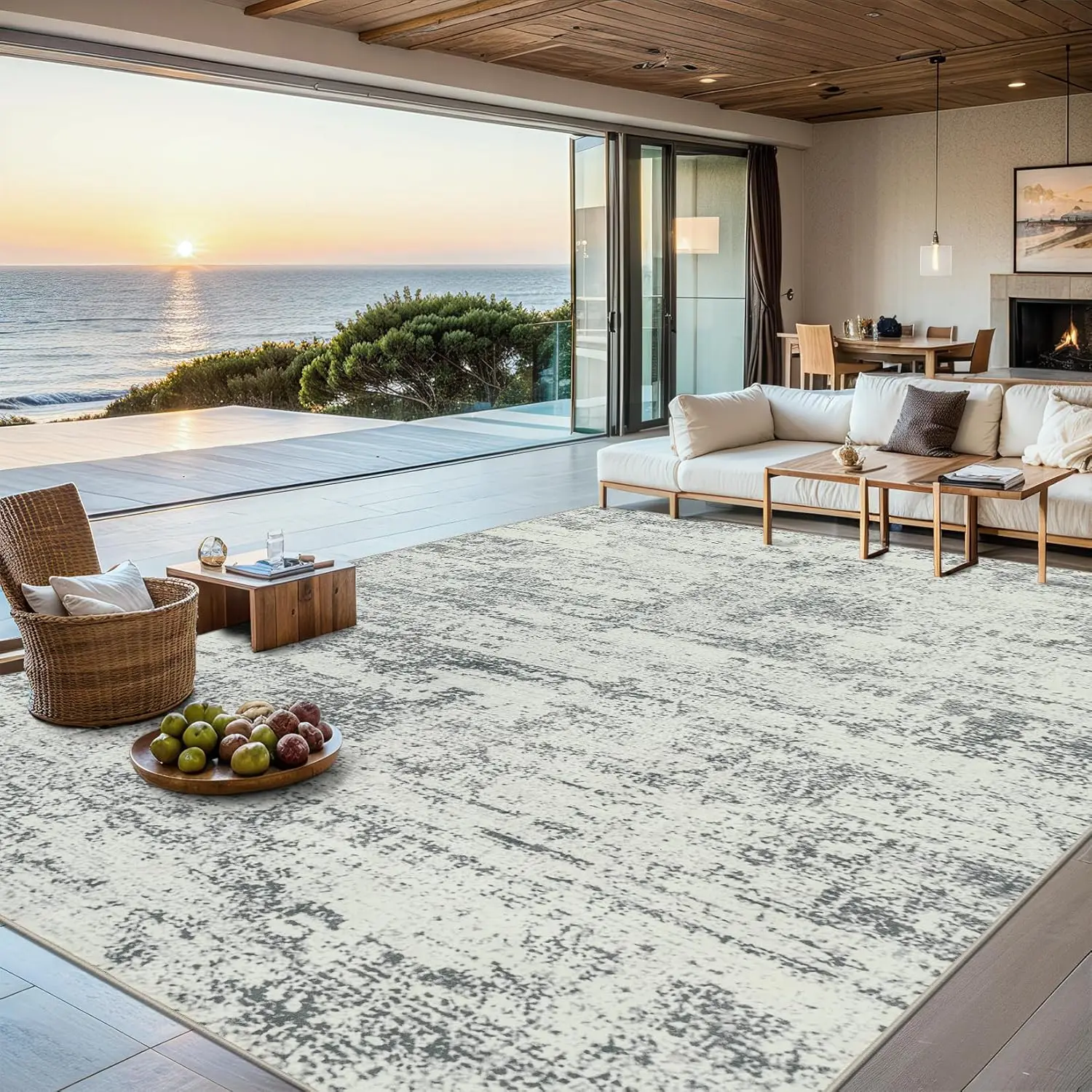 Washable striped abstract area rug - image 1