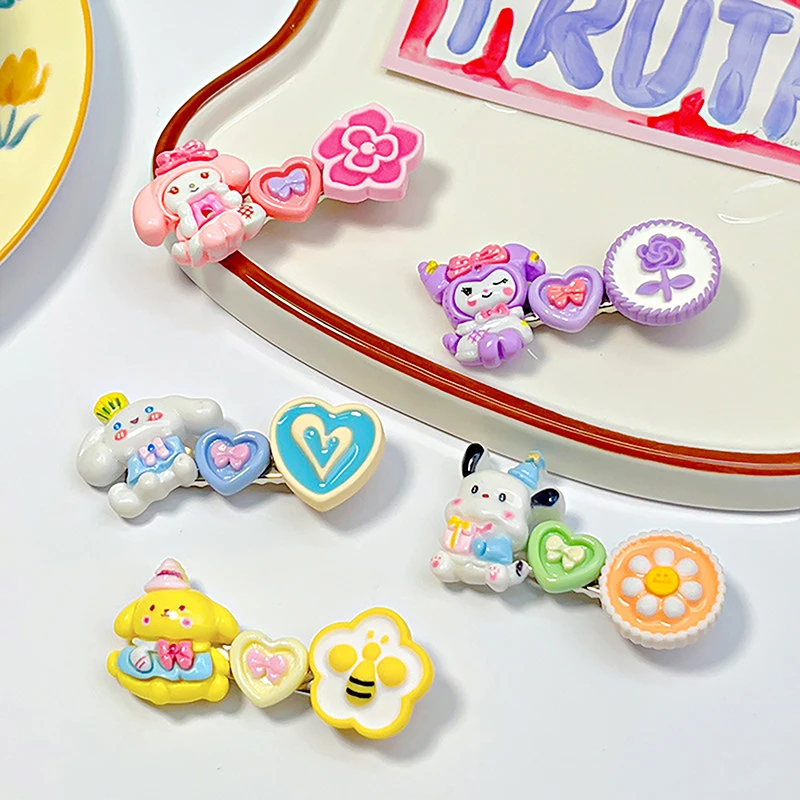 

Kawaii Sanrio Y2K аниме Hello котенок, зажим для волос Cute Kuromi Cinnamoroll пластиковая женская большая заколка для волос ручка для волос