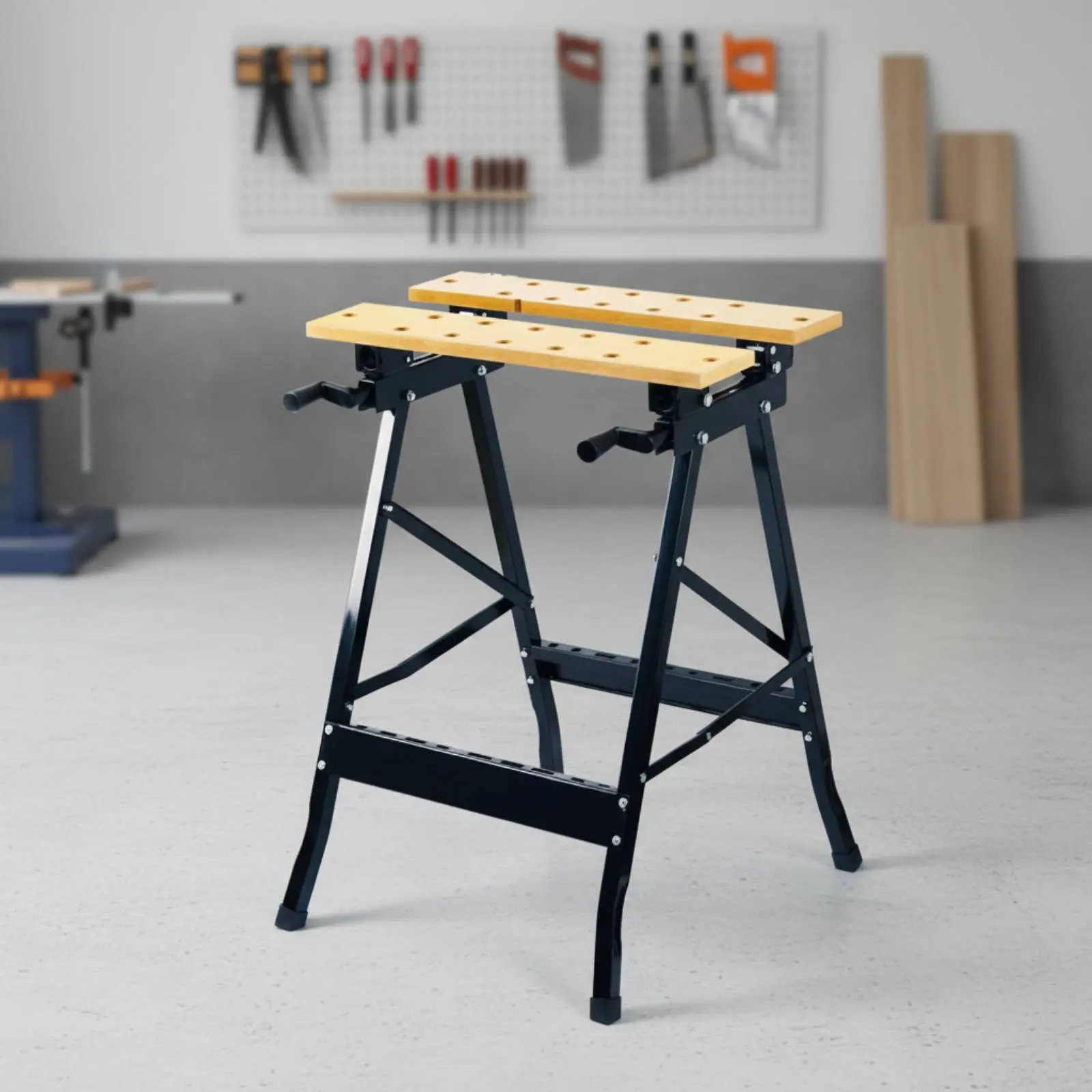 Bancada de Trabalho Dobrável Portátil com Design Compacto, Mesa de Fixação para Carpintaria com Régua e Medidor de Ângulo Integrados para Canteiro de Obras