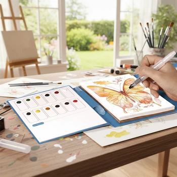 Libro da colorare ad acquerello con 12 colori, pastelli e pennello, set di pittura su carta per adulti