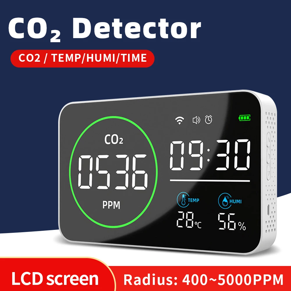 4 in 1 WiFi Air Quality Meter Carbon Dioxide Detector Agricultural Production CO2 Temperature Humidity Tester Time Alarm Clock