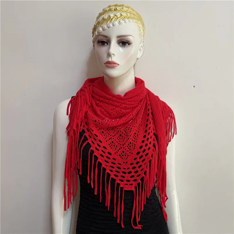 New Solid Color Tassel Wool Knit Triangle Scarf Shawl