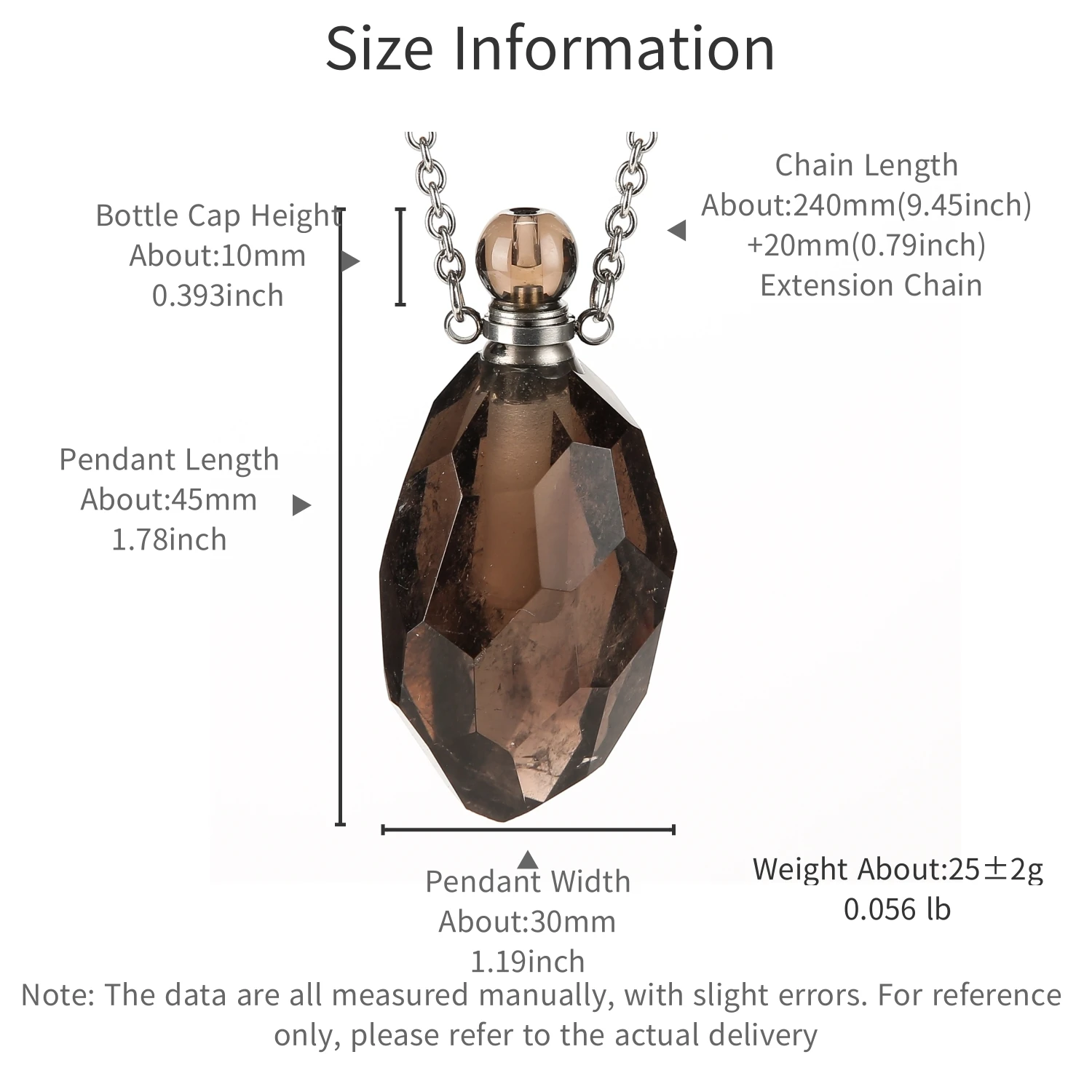 Natural Crystal Geometrically Cut Irregular Perfume Bottle Pendant Unisex Party Option Necklace