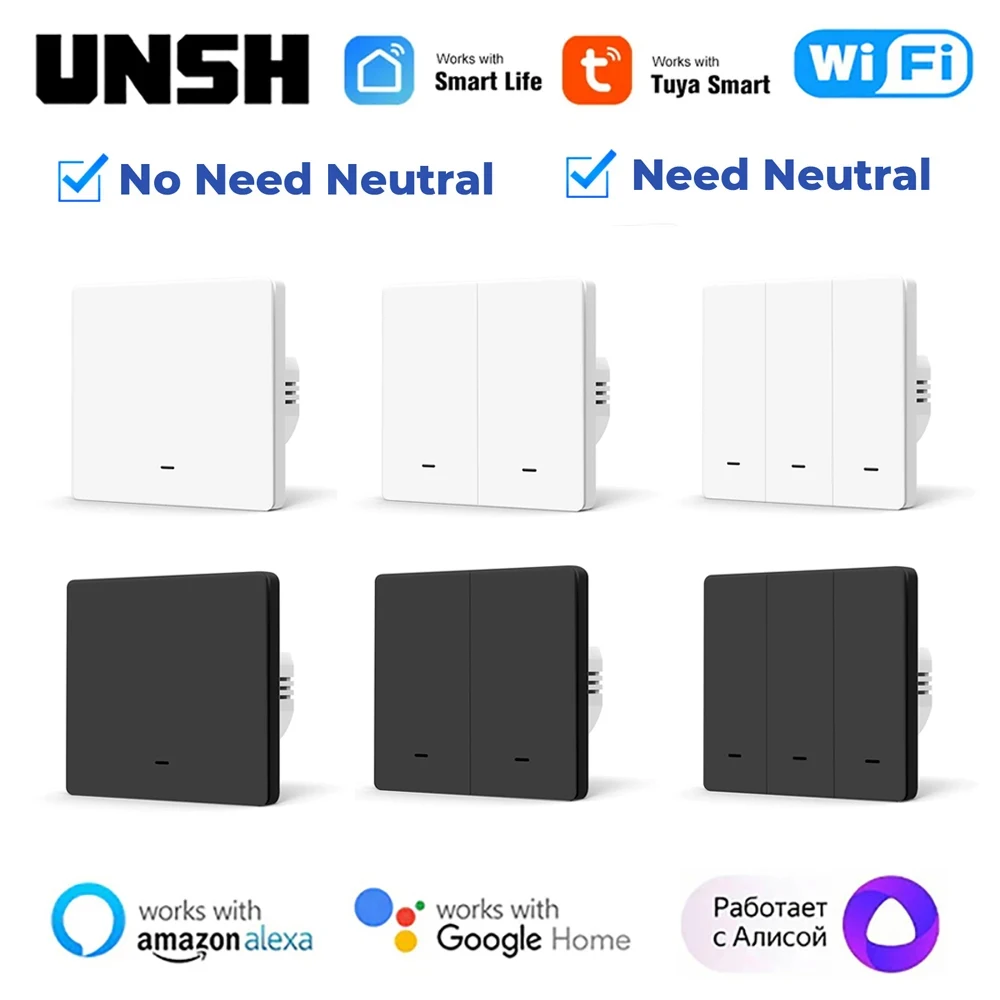 Tuya EU UK สมาร์ท WiFi/Zigbee สวิทช์ไฟ PUSH ปุ่มไม่มี/Neutral Wire SWITCH Smart Life ผ่าน Alexa Google Home Yandex Alice 1
