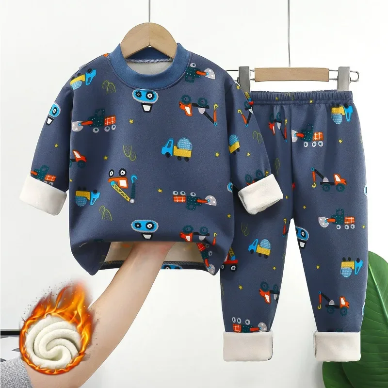 Thick autumn clothes autumn pants baby pajamas baby and toddler Children's warm underwear set for boy middle and girls plush