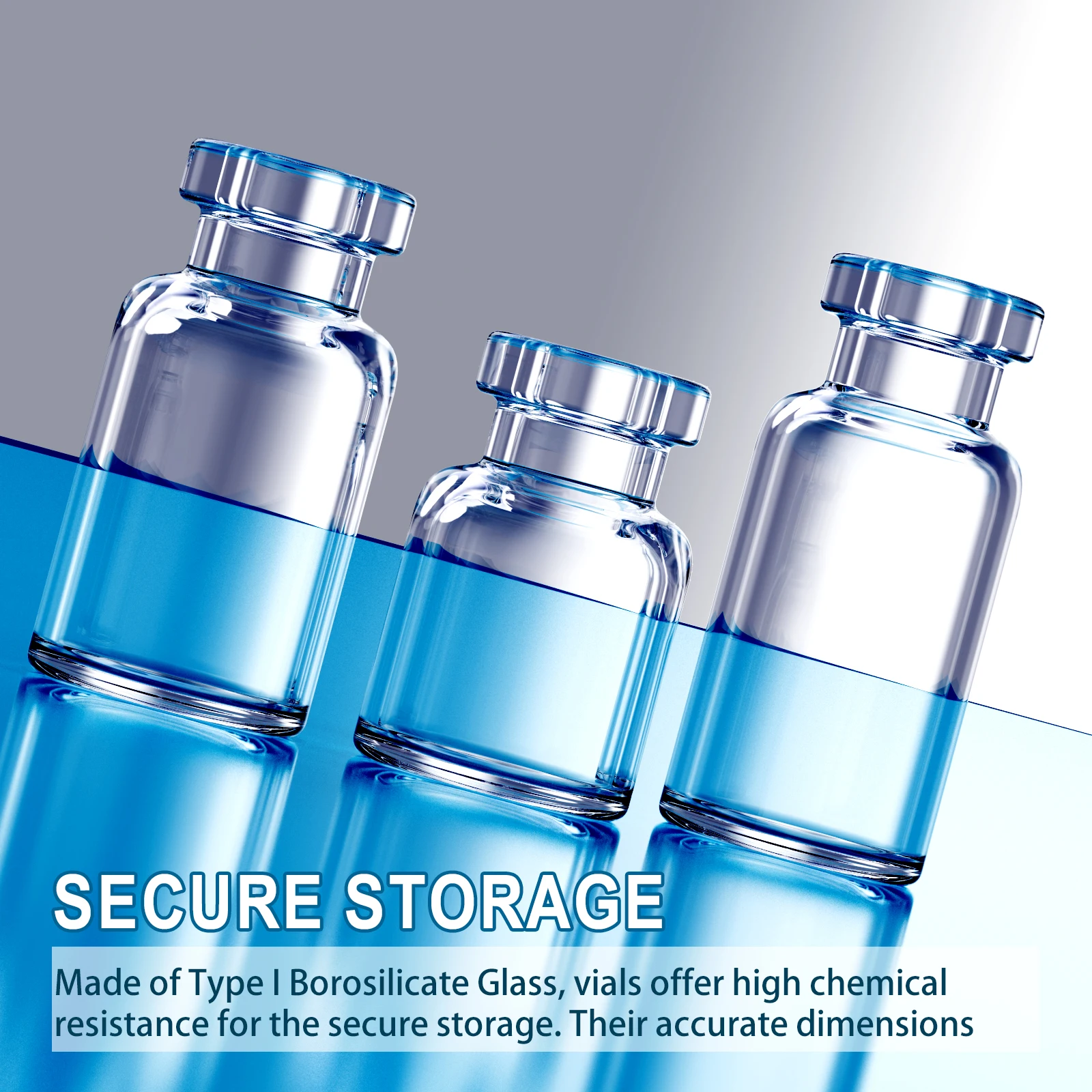 Sterile Glasfläschchen, versiegelt mit Gummistopfen und gratfreiem Aluminium-Kunststoffkappe, steril verpackt, 20 Stück – Detail 1