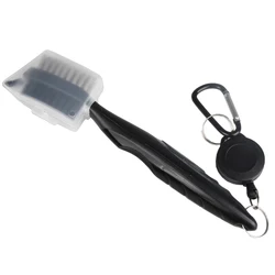 Dual-Sided Golf Club Brush with Retractable Nylon Bristles and Aluminum Carabiner (Black)
