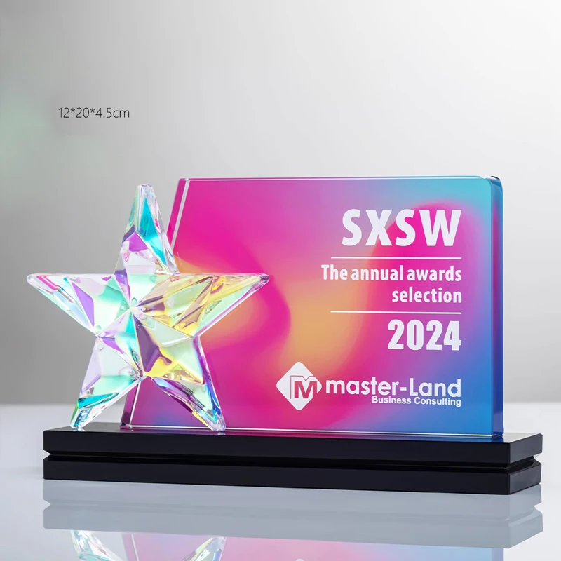 Customized Colorful Crystal Trophy Company Annual Meeting Excellent Employee Souvenirs Home Decoration Craft Lettering Medal 1Pc