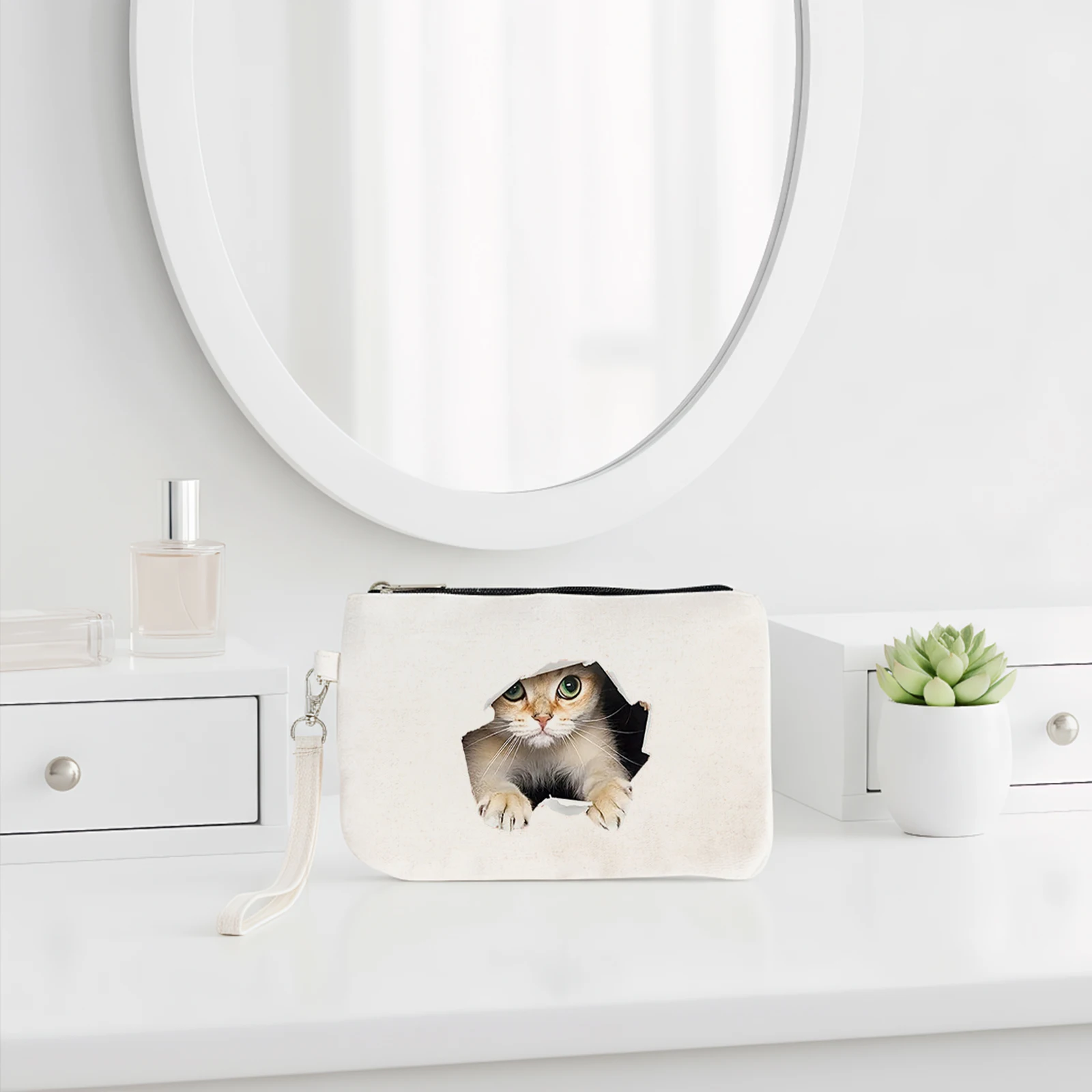 Canvas Portable Storage Bag Lightweight Cotton Linen Cosmetic Bag Breathable Casual Skincare Pouch Bathroom Shower Travel Bag