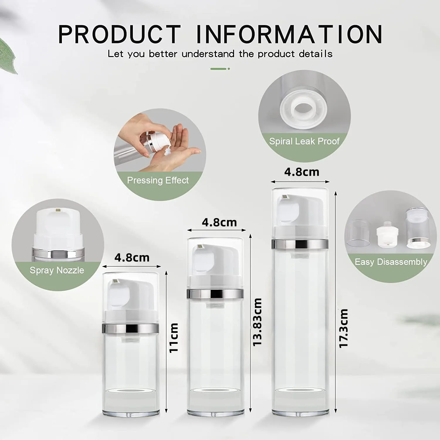 100 Stück Airless-Pump flaschen 50/100/150ml leere Feuchtigkeit creme Pumpsp ender Airless Kosmetik pumpen behälter Reise pumpen flaschen – Detail 2