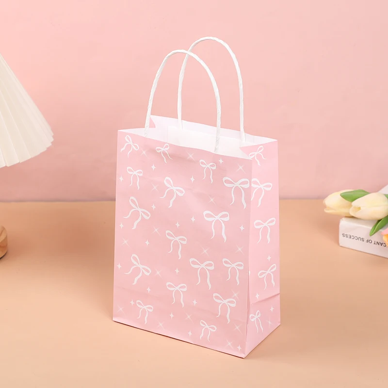 5/10/20 Stücke Rosa Schleife Geschenktüten Papier Süßigkeiten Snack Leckerli Tasche Kinder Mädchen Geburtstag Party Supplies Baby Dusche Dekoration Geschenk Verpackung – Detail 10