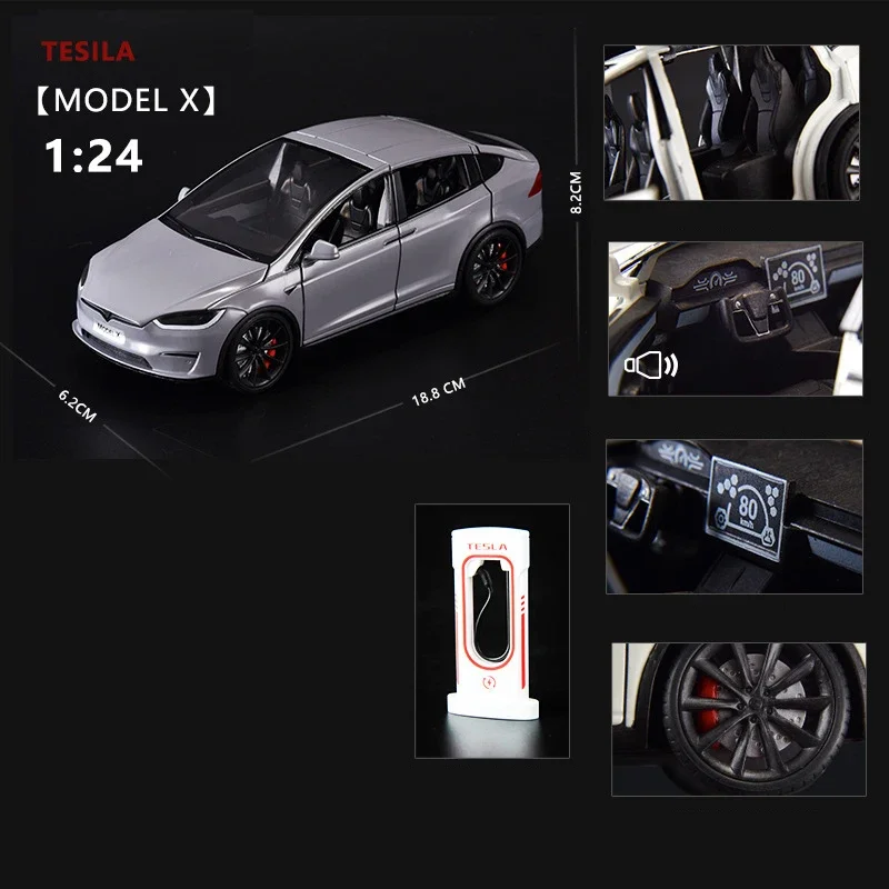 1:24 Tesla Model X  Tesla Model 3 Alloy Die Cast Toy Car Model Sound and Light Children's Toy Collectibles Birthday gift 6