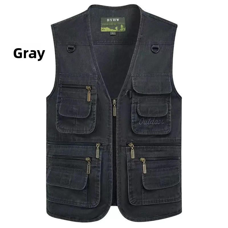 Men's Pure Cotton Vest Spring Autumn Loose Outdoor Fiing Jaet V-Ne Zipper Closure Busin Casual Sle Dad's Vest