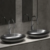 Grey Ceramic Vessel Sink Oval Sink Bowl Above Counter Washing Basin White Egg Shape Vanity Table Sink For Bathroom Balcony Hotel