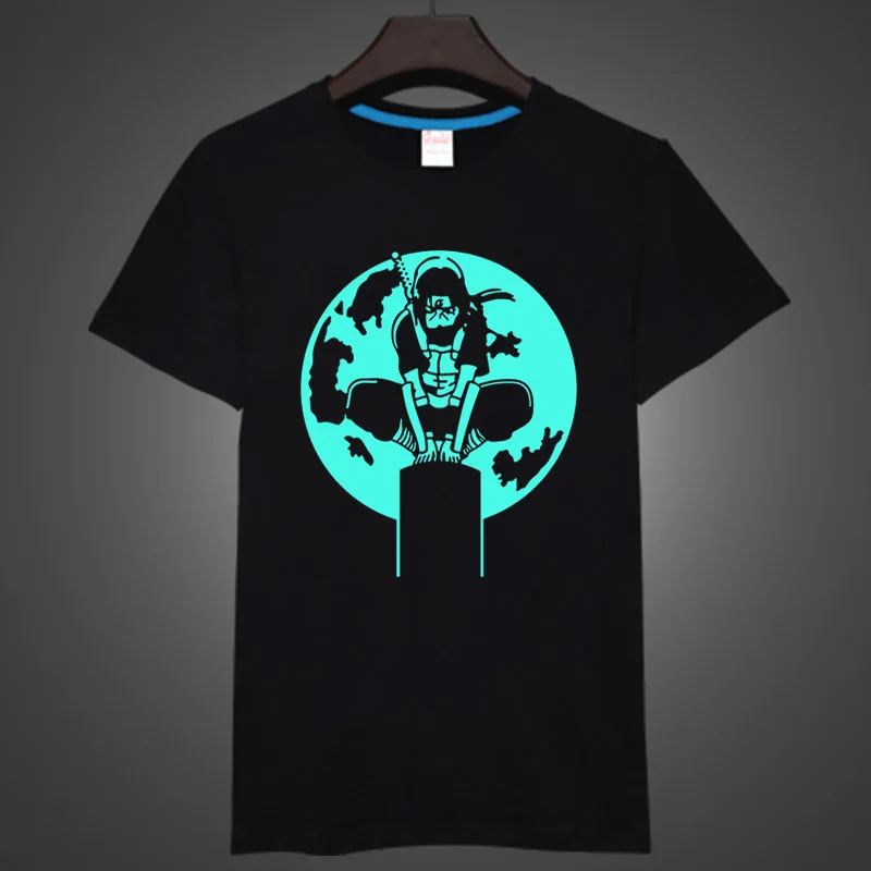 

Fashion Anime Print T Shirt Glow In The Dark Trendy Mens Women Black Color Noctilucent Top Tees Unisex Garments