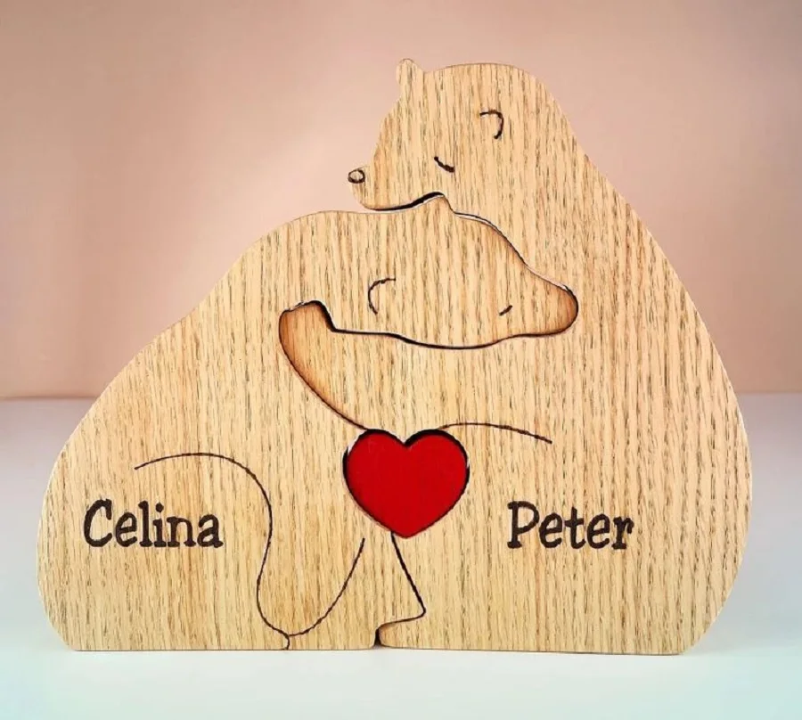New Hug Bear Family Puzzle Free Engraving Animal Bear Sculpture Ornaments Personalized Custom Home Crafts Holiday Birthday Gift