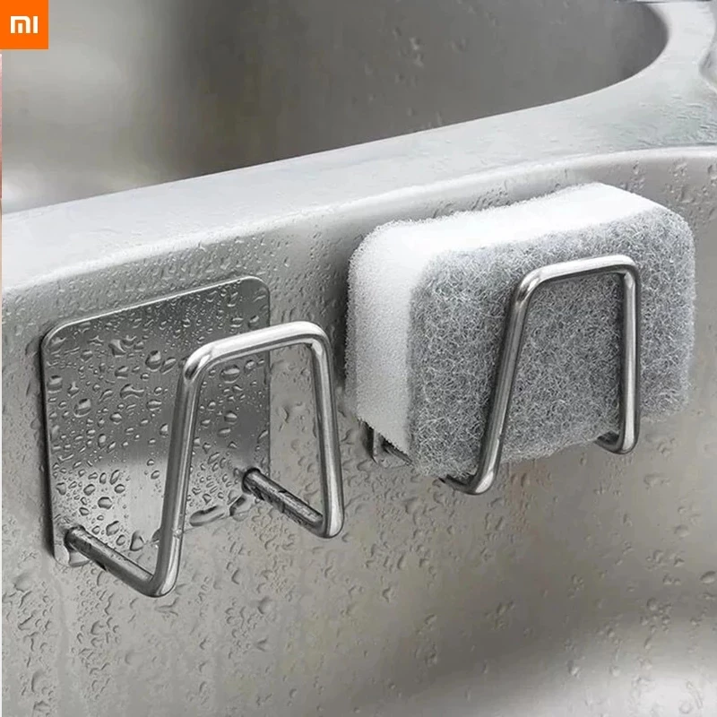 

xiaomi mijia Kitchen Stainless Steel Sink Sponges Holder Self Adhesive Drain Drying Rack Kitchen Wall Hooks Storage Organizer
