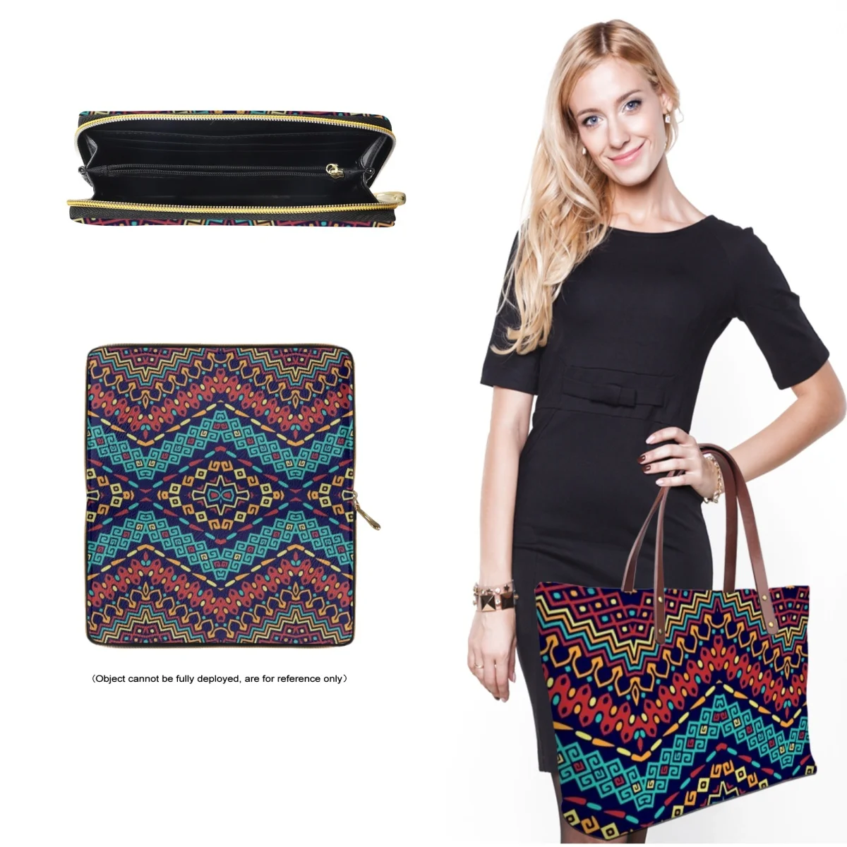 Original Vintage Pattern Large Capacity Totes Leather Wallet Combo Tribal Geometric Design Fashion Trend Ladies Handbags