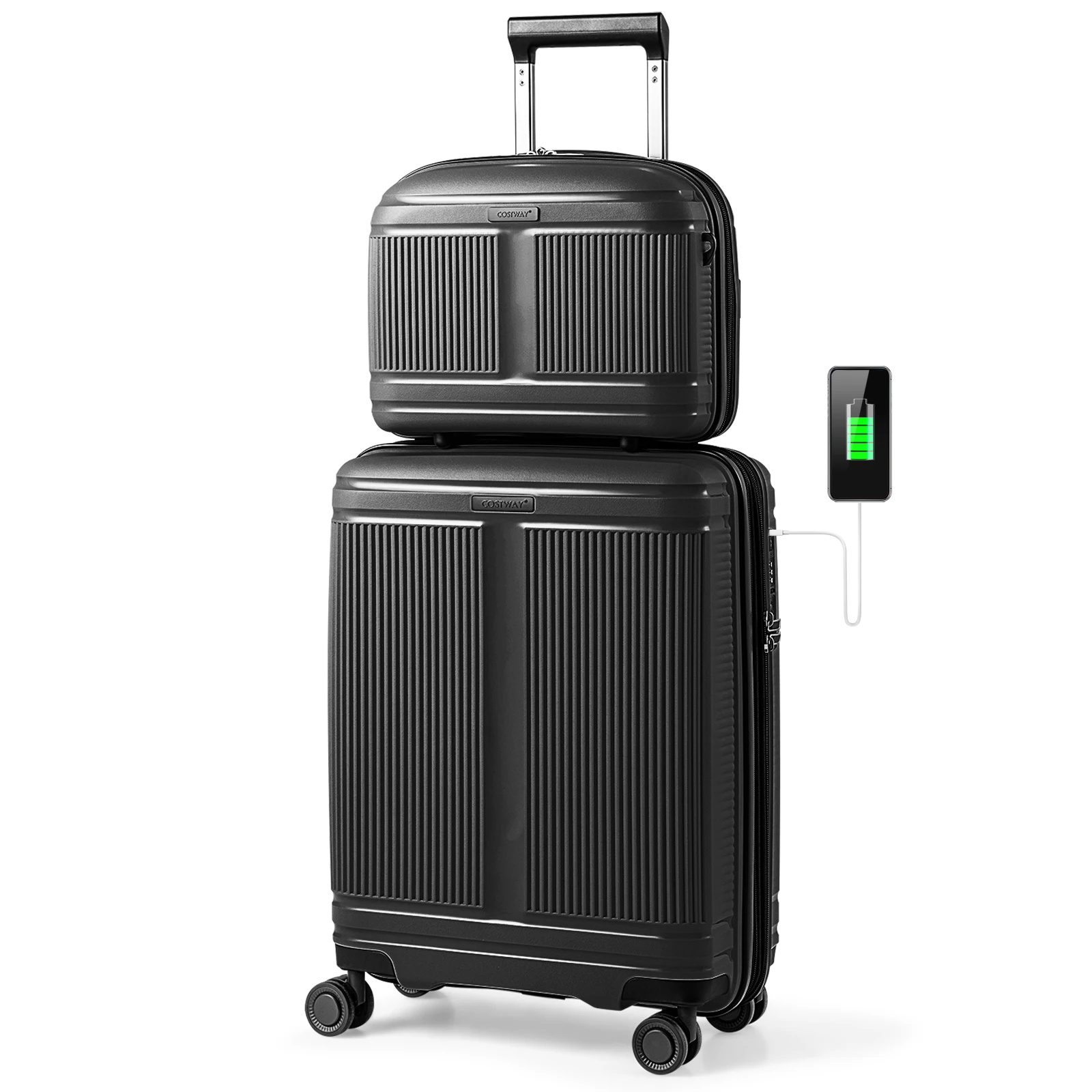 Ensemble de bagages 2 pièces, valise à main de 20 pouces + étui à cosmétiques de 14 pouces, valise de voyage extensible 1 Ensemble de bagages 2 pièces, valise à main de 20 pouces + étui à cosmétiques de 14 pouces, valise de voyage extensible 1