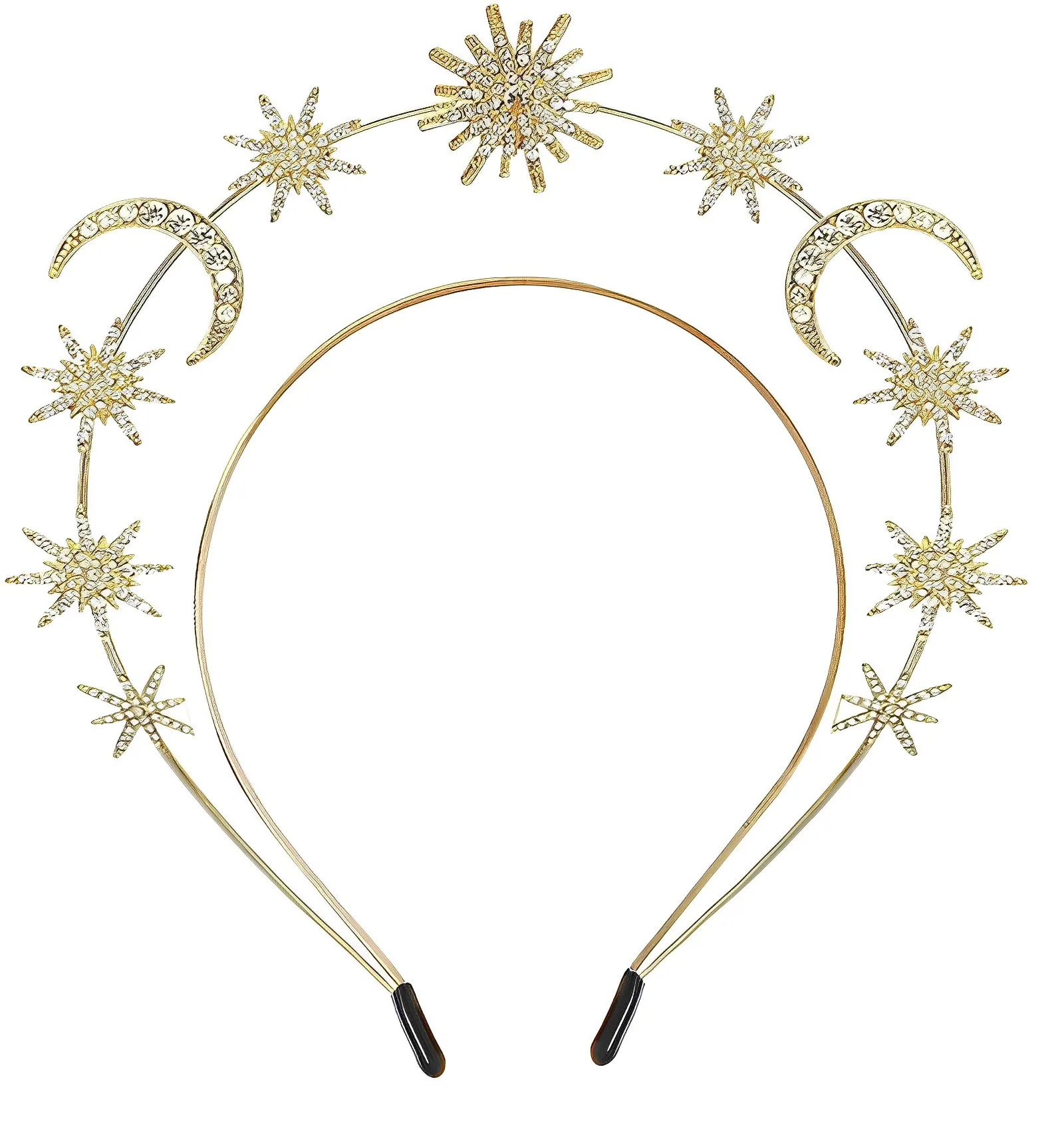 Royal Queen Gold Crystal Star Bridal Diadema Corone Donna Sliver Headbands Pageant Diadema Wedding Costume Europeo Copricapo