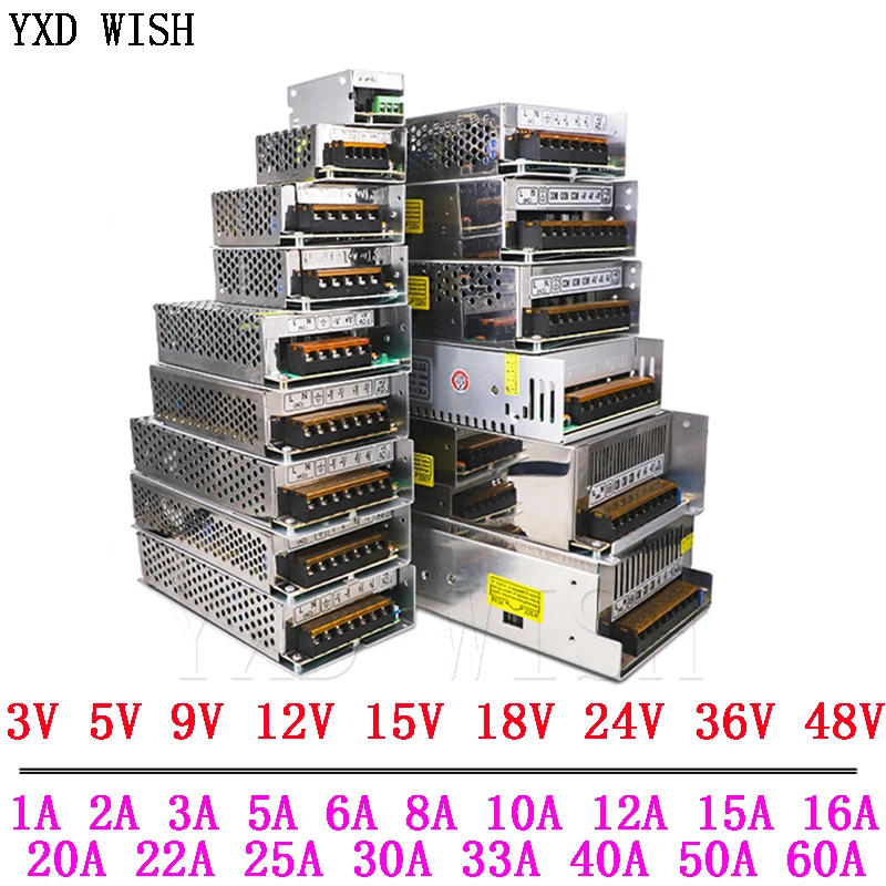 스위칭 전원 공급 장치 3V 5V 9V 12V 15V 18V 24V 36V 1A 2A 3A 5A 6A 8A 10A 20A 50A 조명 변압기 전원 공급 장치 어댑터