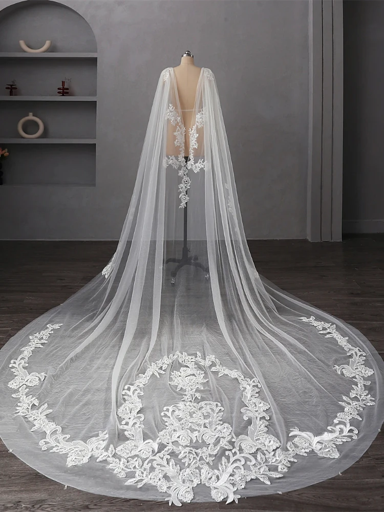 

Wedding Veil Wedding Cape Bridal Jacket Cloak Long Exquisite Lace Appliques Floral Shoulder Veil 3//3.5/4Meters Cathedral Length