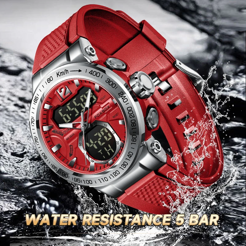 Top Brand FOXBOX Fashion Man Sports Watches Dual Display Time Quartz Watch For Men 50M Waterproof Luminous Military Wrist Watch