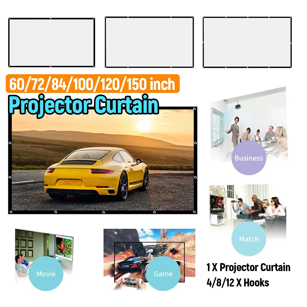 60 72 84 100 120 150 inch Projector Curtain 16:9 Home Office KTV Display Screen