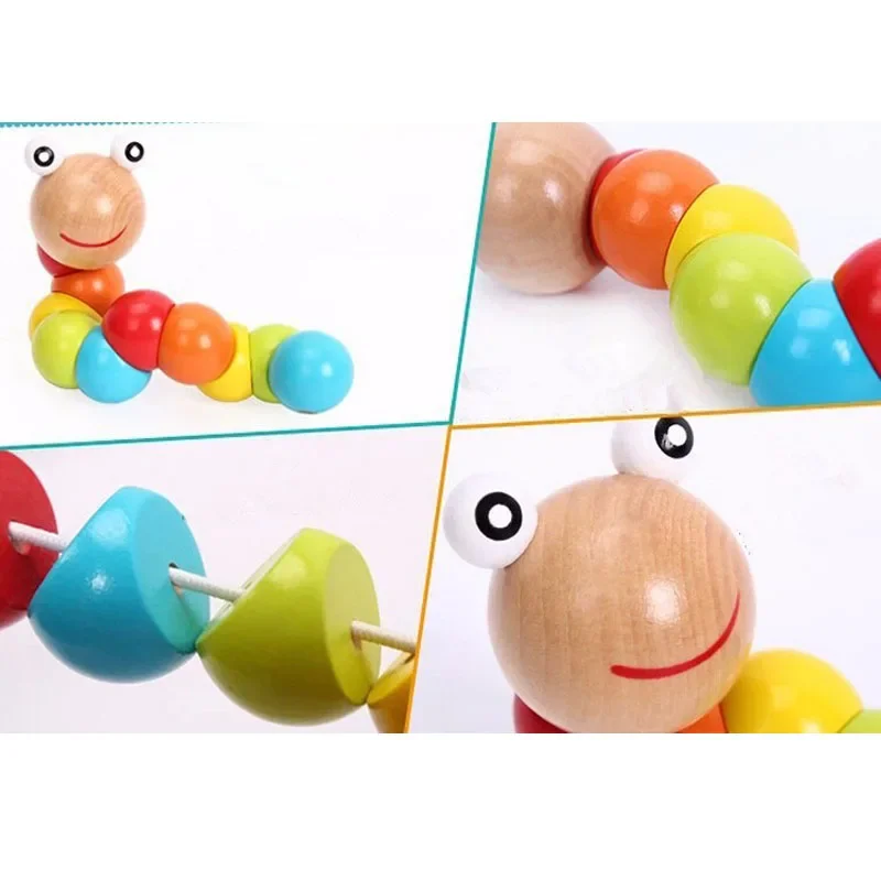 Baby Toys Wood Caterpillar Rattles Kids Toys Early Education Toys for Infant Boys Girls Leaning Color Number Gift for Newborn