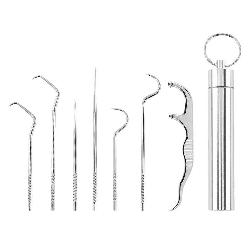 Toothpick Set Tooth Flossing Reusable Titanium Toothpicks Portable Stainless Steel Toothpick Floss Teeth Cleaner Oral Cleaning 5