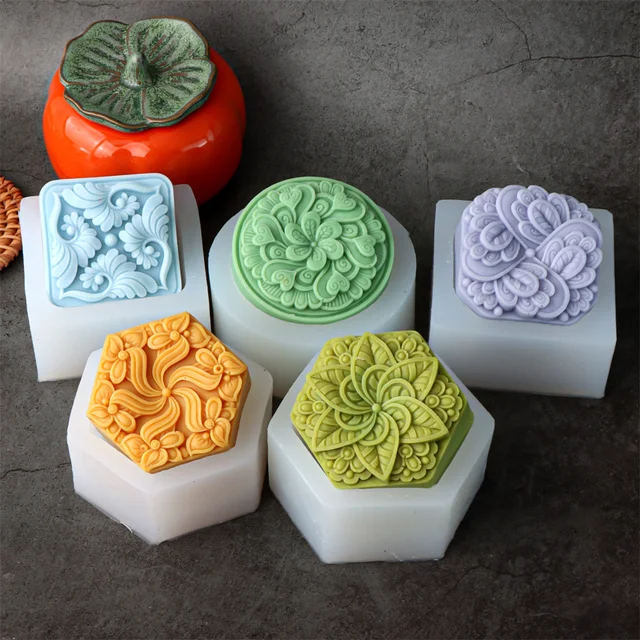 Hexagonal Embossed Flower Soap Mold 3D Round Flower Scented Candle Mold DIY Floral Designs Square Soap Plaster Mold Home Decor