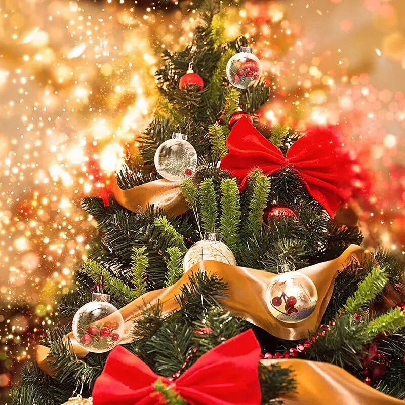 Clear Plastic Christmas Baubles Ball Oval Flat Hanging Christmas Baubles Fillable Xmas Tree Ornament Decoration 1PC 60/80/100mm