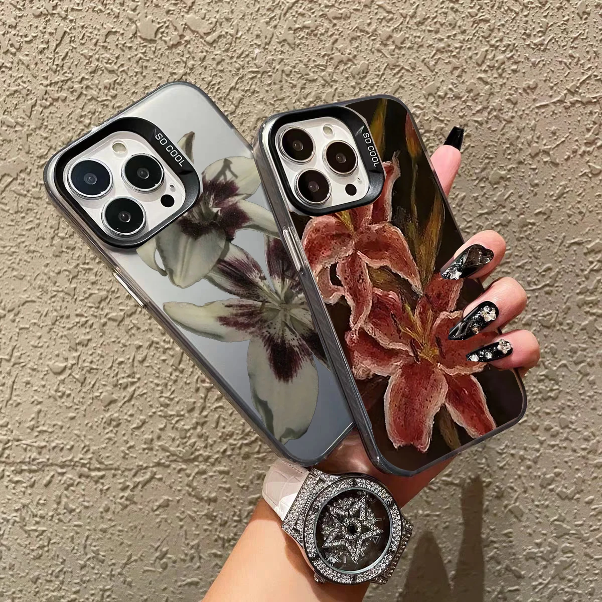 Retro Elegant Red Lily Flower Hard Case - Matte Cartoon Armor Cover
