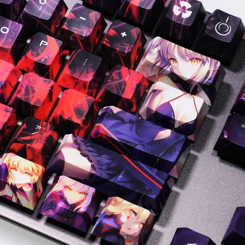 Desenhos Animados Anime Gaming Key Caps Pbt Dye Subbed Keycaps Cherry Perfil Keycap Destino Stay Night Saber 108 Chaves Grupo Lados - Imagem 3