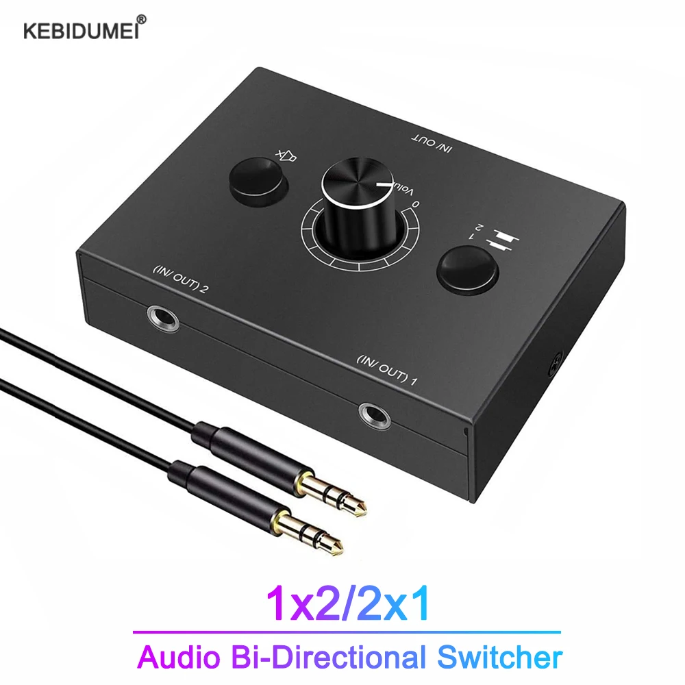 Interruttore Audio Stereo Da 3.5Mm 2X 1/1X2 Switcher Bidirezionale Con Supporto Pulsante Muto Monitor Del Computer Splitter Di Alimentazione Tv Box