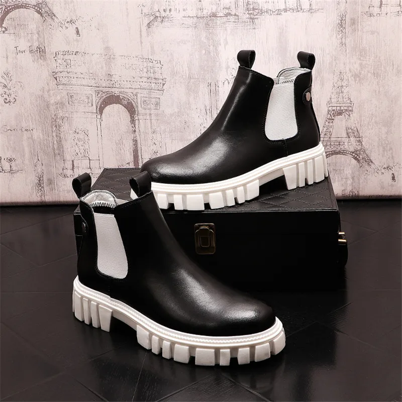 Fashion New Leather Men Casual high tops Shoes motorcycle boots Chelsea boots Young man work Zapatillas Hombre