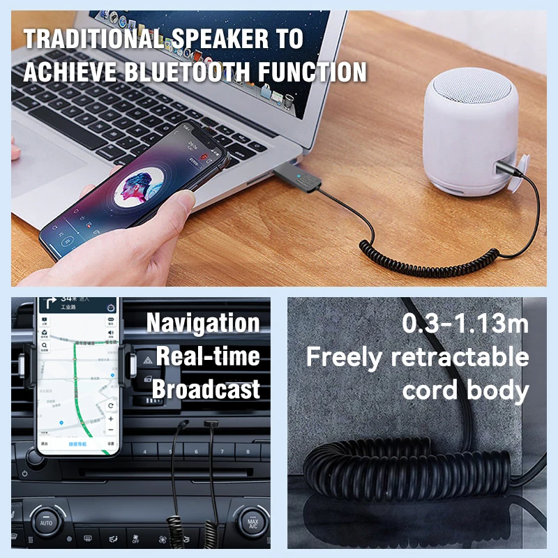 Bluetooth Audio Receiver USB To 3.5mm AUX Car Wireless Music Adapter With HD MIC